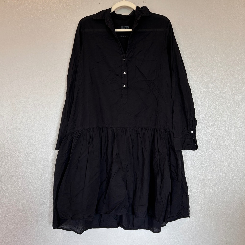 Grayson The Changemaker Black Cotton Tiered Shirt Dress Long Sleeve Size 2